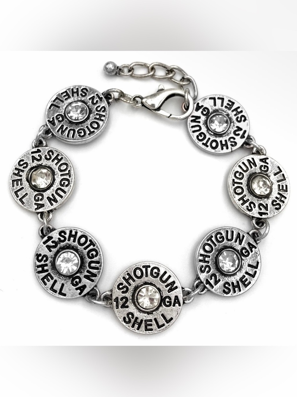 NWT Bullet Shell Rhinestone Chain Link Bracelet Silver